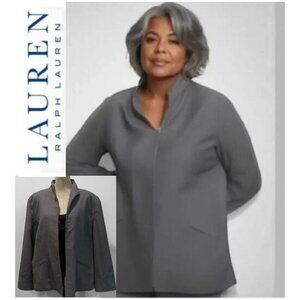 Ralph Lauren Jacket Blazer Wool Gray Zip Up Size 20